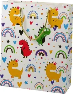 LEANToys Gift Bag Colorful Dinosaurs and Rainbow Design