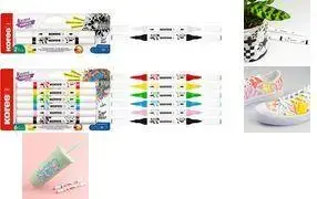 Kores Acrylmarker Duo Acrylic Markers, 6-Piece Set, Dual Tip with Brush and Round Tip