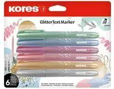 Kores Glitter Highlighter Set, 6 Pieces, Chisel Tip 3-5 mm
