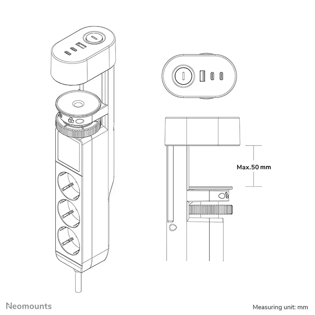 Neomounts DS22-840BL6 galda kontaktligzda ar USB Photo 16