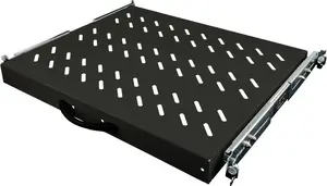 Alantec 19-inch 1U Sliding Rack Shelf, 370mm Depth, 4-Point Mounting, Black