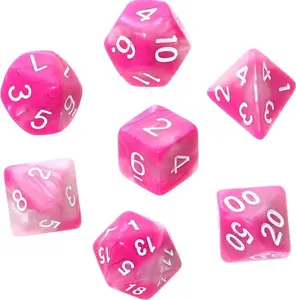 Rebel RPG Dice Set - Two-Tone Pink and White with White Numbers