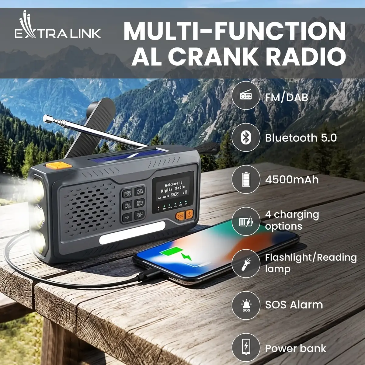 Портативное аварийное радио Extralink BT-4000 с повербанком Photo 4