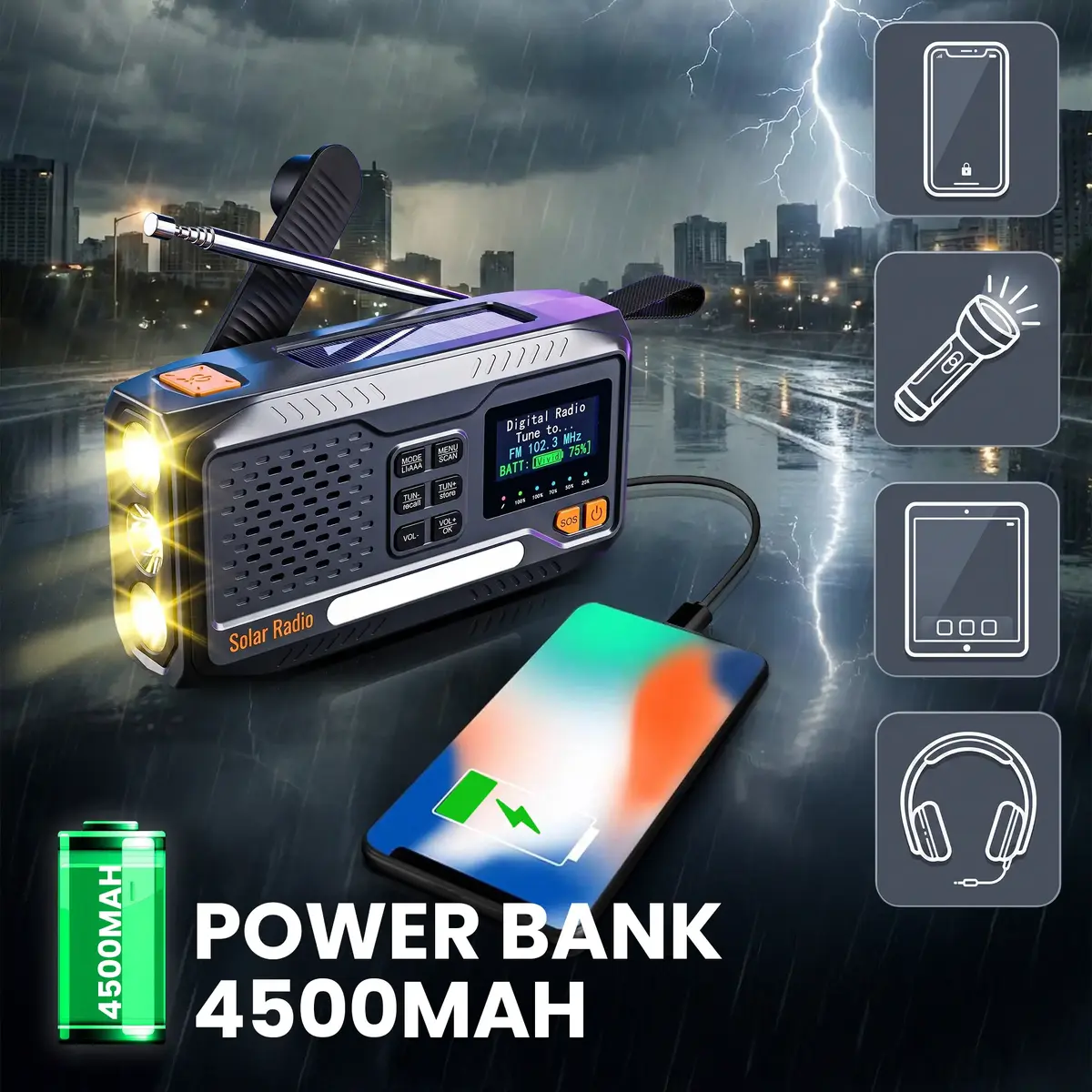 Портативное аварийное радио Extralink BT-4000 с повербанком Photo 12