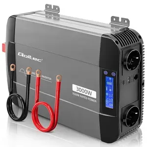 Инвертор напряжения Qoltec Pure Sine Wave 12V в 230V 1500Вт/3000Вт с ЖК-дисплеем, USB и USB-C