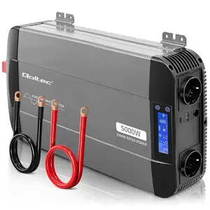 Qoltec Pure Sine Wave Power Inverter 12V to 230V 2500W/5000W with LCD, USB, and USB-C, Compatible with LiFePO4, GEL, and AGM Batteries