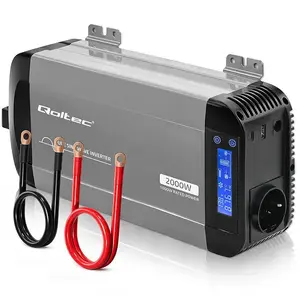 Инвертор напряжения Qoltec Pure Sine Wave 12V в 230V, 1000Вт/2000Вт, LCD, USB, USB-C, совместим с LiFePO4/GEL/AGM
