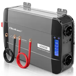 Qoltec Pure Sine Wave Power Inverter 12V to 230V 2000W/4000W with LCD, USB, and USB-C