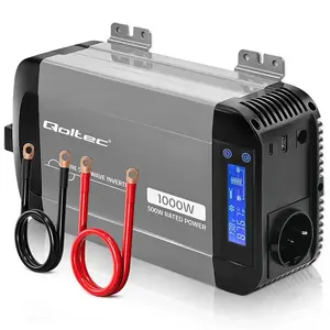 Инвертор напряжения Qoltec Pure Sine Wave 12V на 230V, 500/1000W, LCD, USB, USB-C, совместим с LiFePo4/GEL/AGM