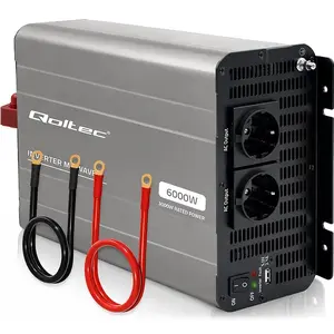 Инвертор напряжения Qoltec с модифицированной синусоидой 12В в 230В, 3000/6000Вт, USB, совместим с LiFePO4/GEL/AGM