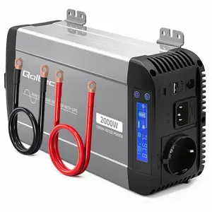 Инвертор напряжения Qoltec Pure Sine Wave 12V на 230V, 1000/2000W, UPS Bypass, LCD, USB, USB-C, совместим с LiFePO4/GEL/AGM
