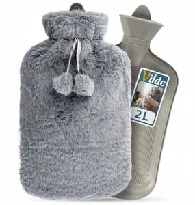 Verk Rubber Hot Water Bottle 2L with Soft Plush Grey Cover