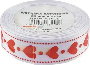 BREWIS Satin Ribbon with Hearts Pattern 25mm