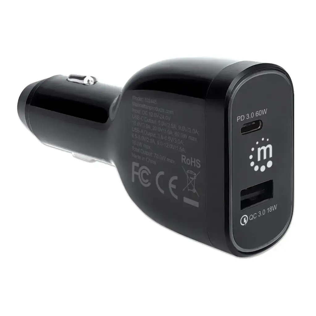 Manhattan automašīnas lādētājs USB-C 60W un USB-A 18W Photo 2