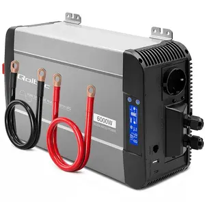Инвертор напряжения Qoltec Pure Sine Wave 12V на 230V, 3000/6000W, UPS Bypass, LCD, USB, USB-C, совместим с LiFePO4/GEL/AGM