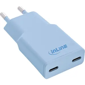 InLine 31590B USB-C GaN Charger, 30W, Dual USB-C, PD/PPS, Blue