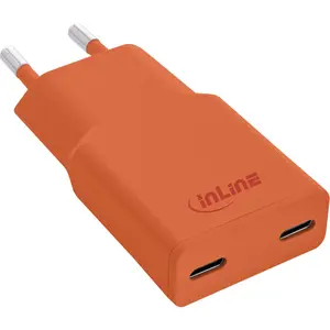 InLine 31590O USB-C GaN Wall Charger, 30W, Dual USB-C, PD/PPS, Papaya Orange