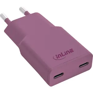 InLine 31590P USB-C GaN Charger, 30W, Dual USB-C, PD/PPS, Wild Berry