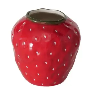 Boltze Strawberry Ceramic Vase, 16 cm, Red