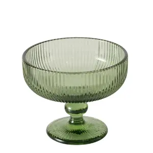 Boltze Rigano Glass Dessert Bowl, 250ml, Diameter 12cm, Green, Footed Design
