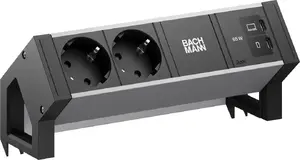 Сетевой фильтр Bachmann DESK2, 2 розетки CEE 7/3, 1 порт USB-C 65 Вт, алюминий, черный