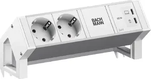 Сетевой фильтр Bachmann DESK2, 2 розетки CEE 7/3, 1x USB-C 65 Вт, алюминий, белый RAL9010