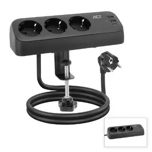 ACT Desk power strip with 3 Type F sockets, 30W Power Delivery, USB Type-C and USB Type-A ports, 1.5-meter cable