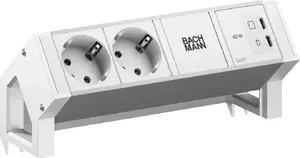 Сетевой фильтр Bachmann DESK2, 2 розетки CEE 7/3, 1x USB-C 45 Вт, алюминий, белый RAL9010