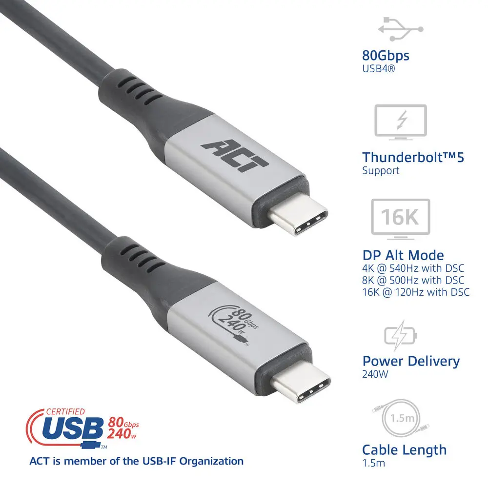 ACT AC7452 USB4 Thunderbolt 5 Cable USB Type-C Photo 2