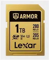 Lexar ARMOR Gold SDXC Memory Card 1TB, UHS-II U3 V60, IP68 Rated, Stainless Steel, 280MB/s Read, 210MB/s Write