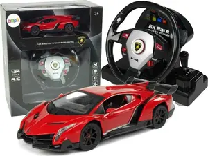 LEANToys Lamborghini Veneno Remote Control Car 1:24 Red 2.4 GHz with Steering Wheel Remote, Lights and Sound