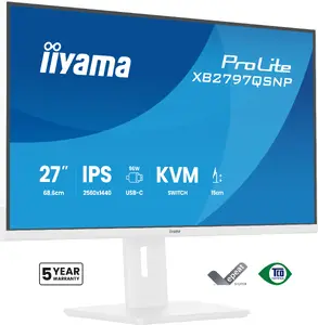 iiyama ProLite XB2797QSNP-W1 27-inch IPS Monitor, Quad HD 2560 x 1440, White
