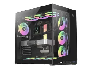 GameMax NEX C56 BK Midi Tower datora korpuss ar rūdīta stikla paneli un 4 iepriekš uzstādītiem ventilatoriem