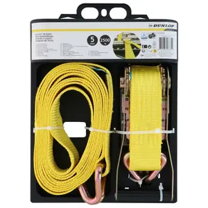 DUNLOP 2473741 Ratchet Tie Down Strap 5m x 50mm, 2500kg
