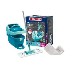 Leifheit Profi XL Mobile Floor Cleaning Bucket with Mop Press and Superduster Cloth