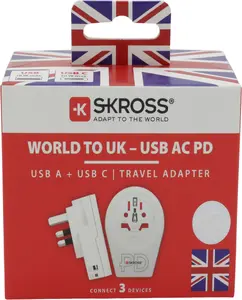 Сетевой адаптер SKROSS World to UK USB AC20PD с портом USB-C Power Delivery