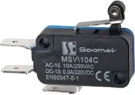 Миниатюрный концевой выключатель Spamel MSV104C с коротким роликовым рычагом
