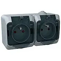 Двойная герметичная розетка Schneider Electric Cedar Plus с заземлением 16А IP44 серая
