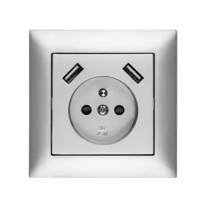 Elektro-Plast Sentia Single Socket with Grounding 16A and Dual USB Charger 2.1A 5VDC with Shutters and Frame, Silver