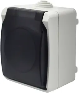 Düwi Aqua Plus Surface-Mounted Single Socket with Grounding and Smoke-Colored Flap IP44 White