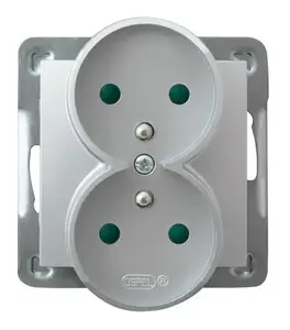 Ospel Impresja GP-2YRZP/m/18 Double Socket-Outlet with Earthing, Silver, 16A