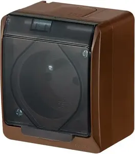 Elektro-Plast HERMES Single Socket with Grounding, Brown, Transparent Flap, 2P+E, IP44