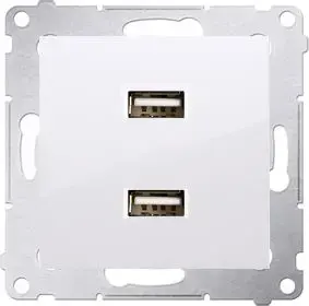 Kontakt-Simon dubultais USB lādētājs 2.1A 5V/DC matēts sudraba