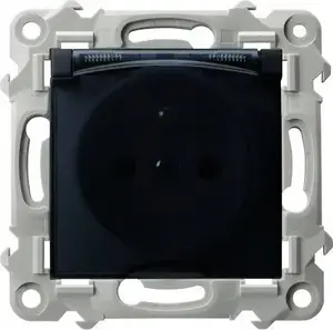 Розетка брызгозащищенная Ospel Szafir GPH-1ZZ/m/33/d с заземлением, IP44, прозрачная крышка, черный металлик