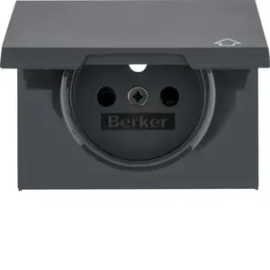Лицевая панель розетки Hager 3965777106 с крышкой, антрацит матовый, 10 штук