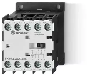 Finder 6K.04.9.024.4809 Power Contactor, 3NO+1NO, 9A 400V AC3, 24V DC Coil