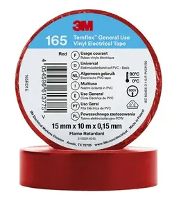 3M Temflex 165 PVC Electrical Tape, 15 mm x 10 m, Red