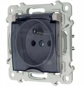 Ospel SZAFIR Waterproof Socket with Grounding and Transparent Cover, Cashmere Beige, IP44