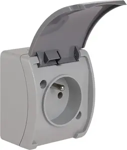 Розетка одинарная накладная ELEKTROPLAST Koala с заземлением и крышкой, IP44, графит