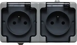 KOS BRYZA Double Hermetic Socket with Earthing IP54 and Smoke Flap, Grey